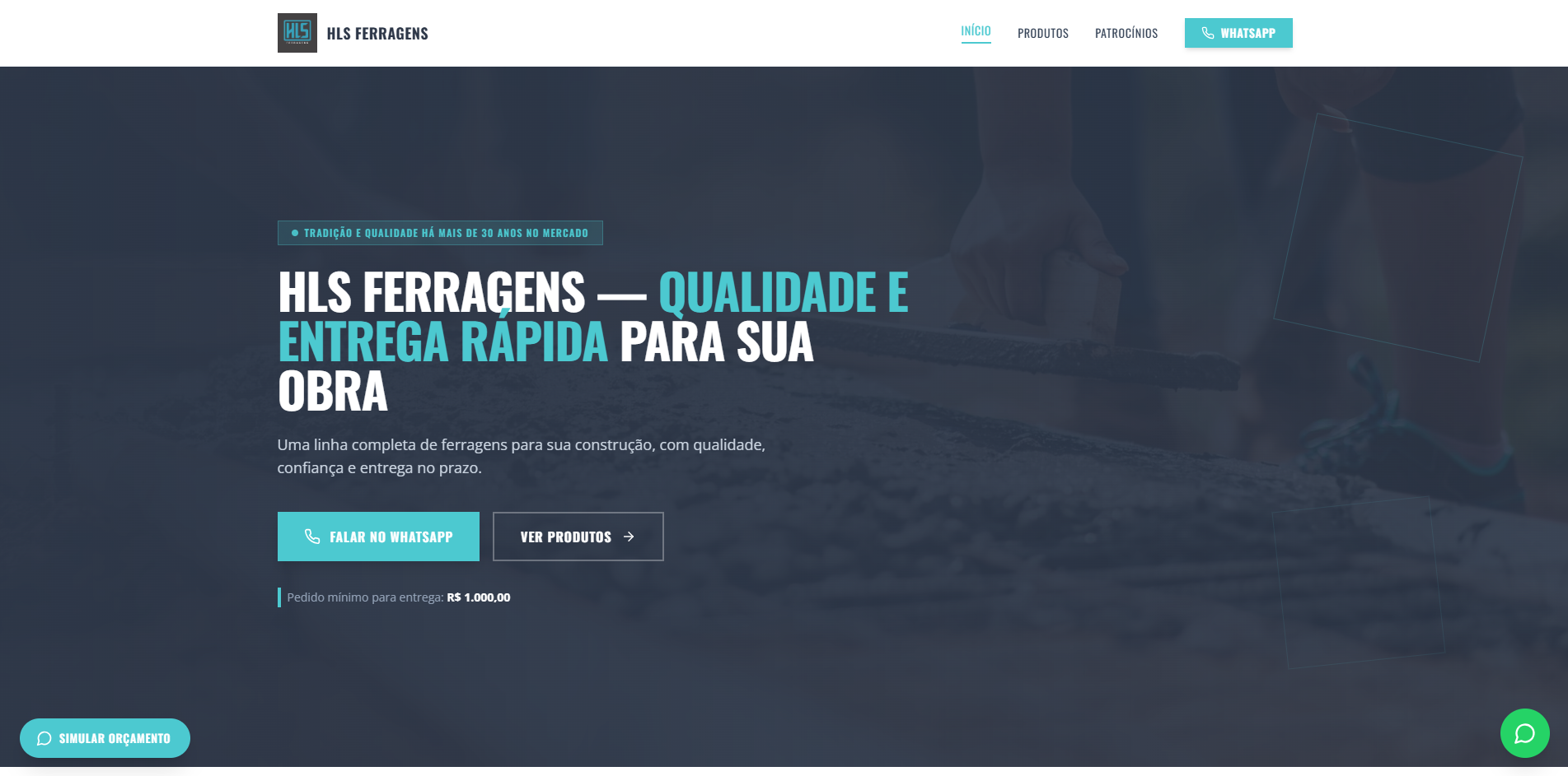 Screenshot do website HLS Ferragens desenvolvido pela Lumynix